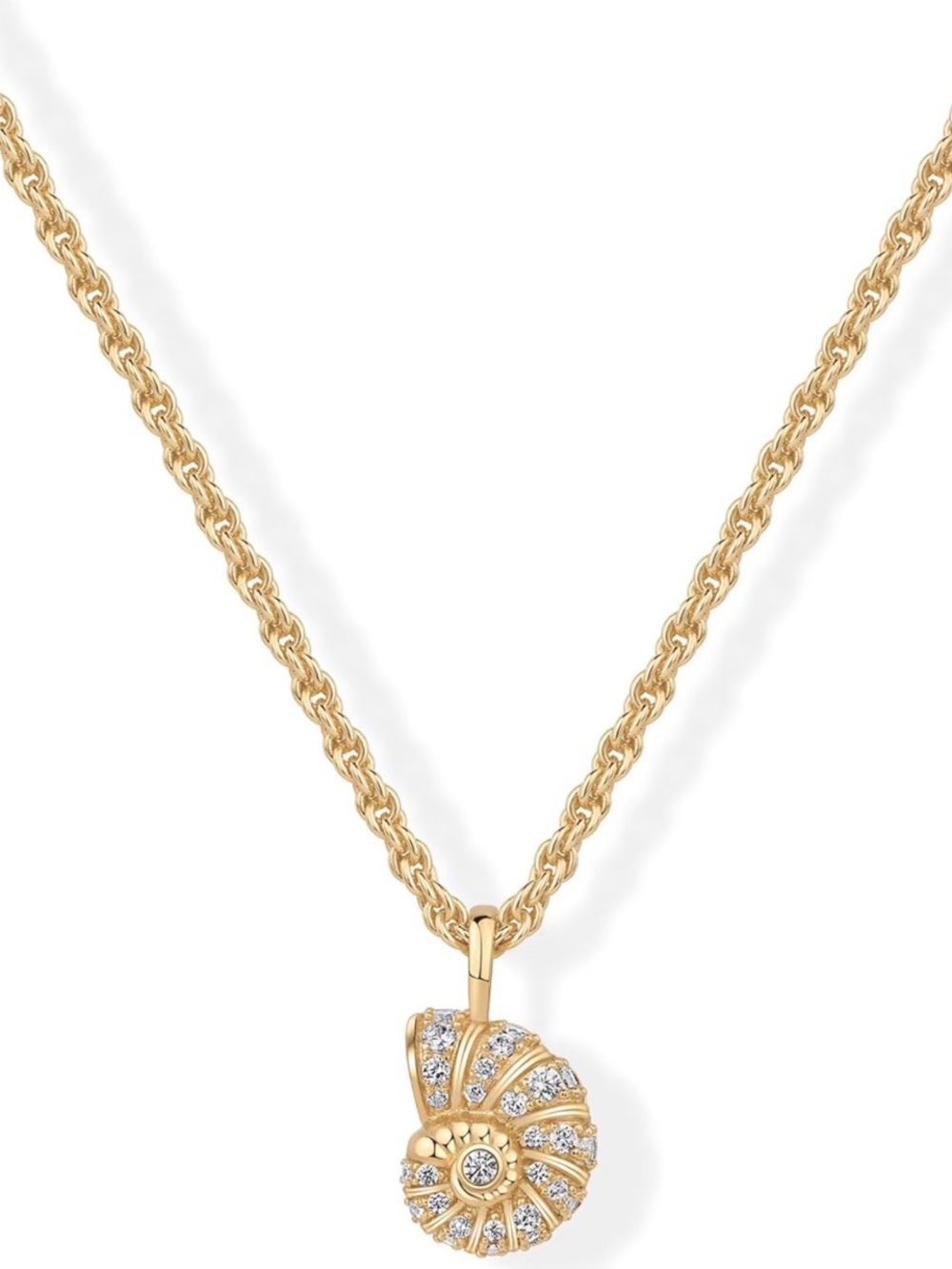 14K Gold Plated Seashell Pendant Necklace Beachy Rope Chain